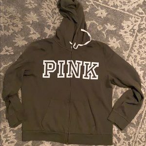 Olive green pink large zip sweater